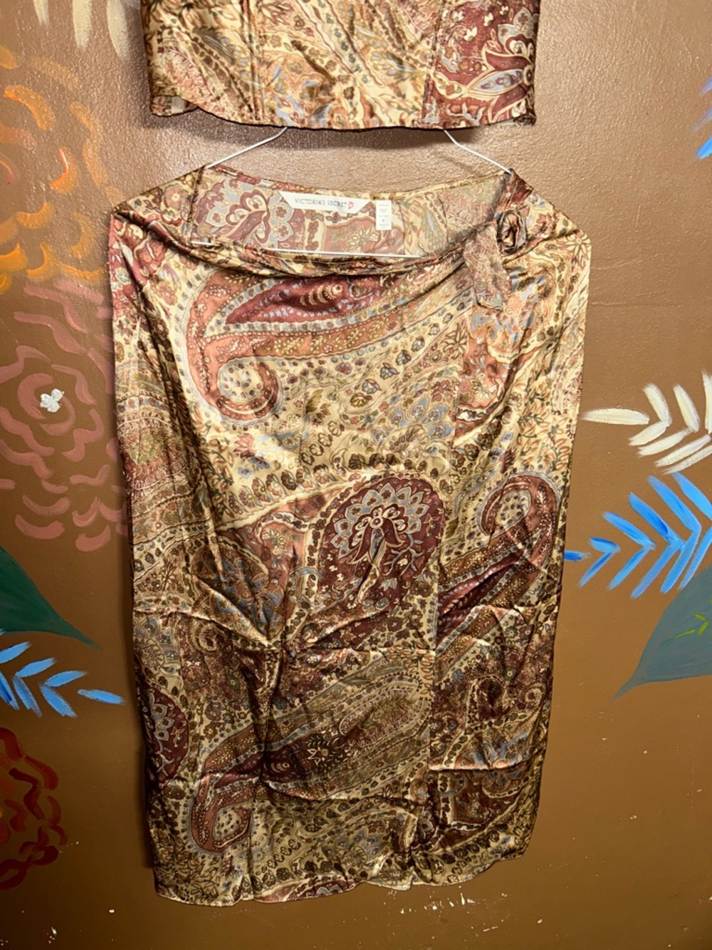 Victoria Secret Two-Piece Crop Top & Midi Skirt Set - Gold and Burgundy - Picture 2 of 6